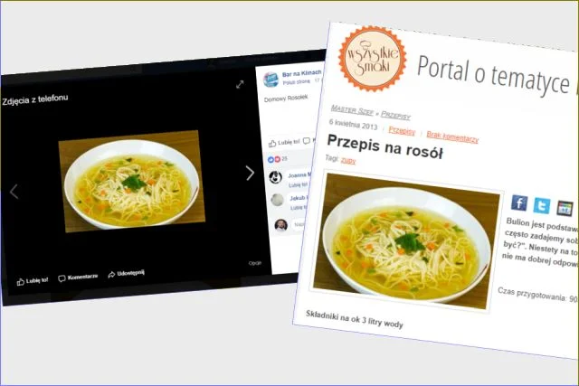Zdjęcie rosołu na fanpage'u baru pochodzi sprzed kilku lat i jest umieszczone w innym serwisie internetowym