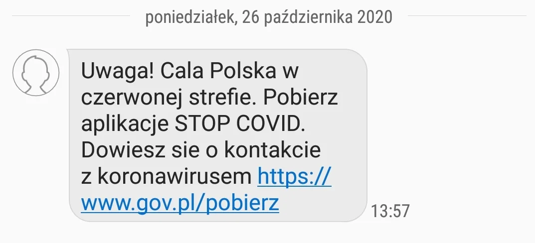 Polacy dostają alert RCB z wezwaniem do zainstalowania "STOP COVID"