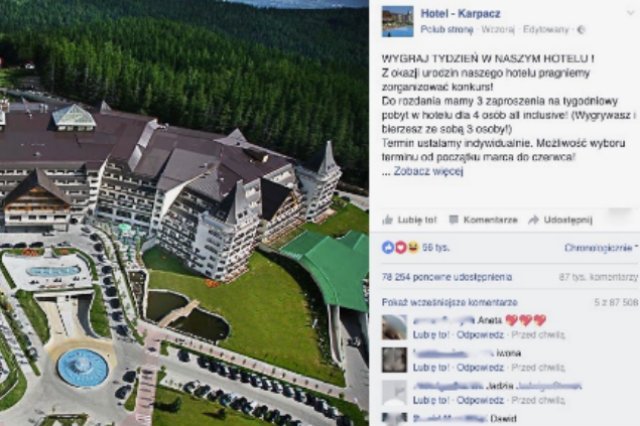 Opublikowany w ostatni weekend post informował o szansie na zdobycie 3 zaproszeń na tygodniowy pobyt w hotelu w Karpaczu