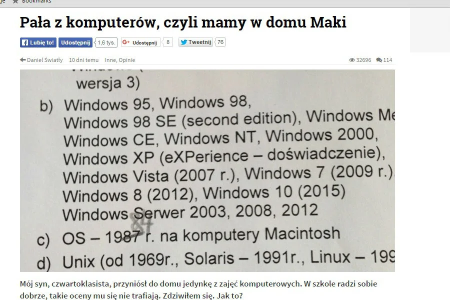 Dostał pałę, bo nie znał definicji systemu operacyjnego DOS - tak opisuje ojciec zajęcia swojego syna z informatyki