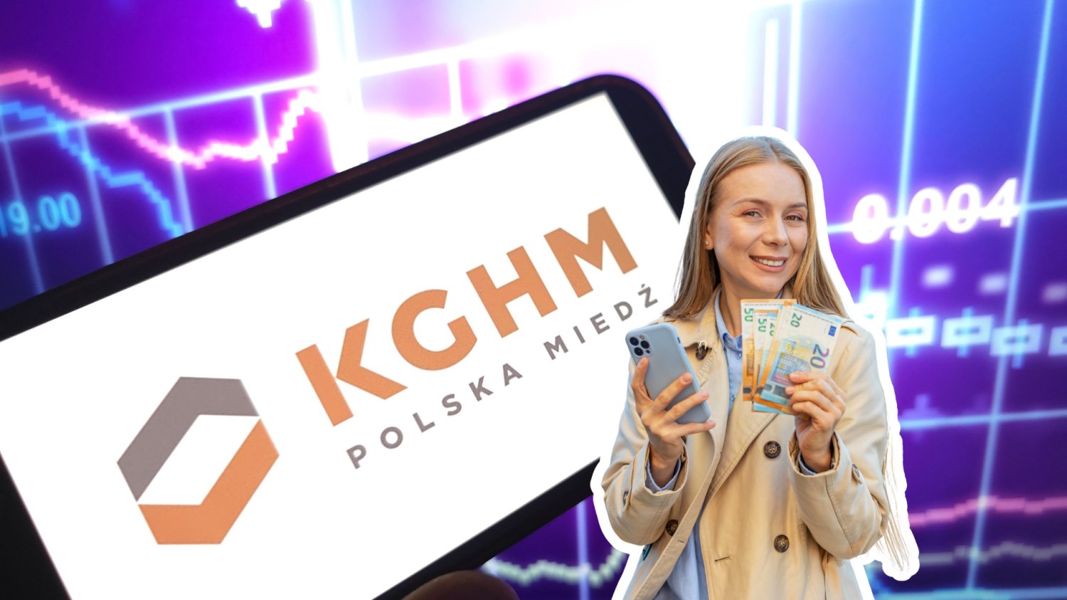 Logo KGHM, inwestorka z pieniędzmi.