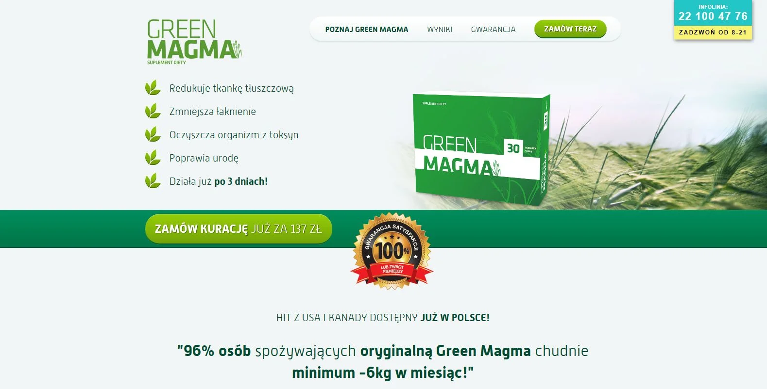 Jedna z reklam suplementu na odchudzanie Green Magma