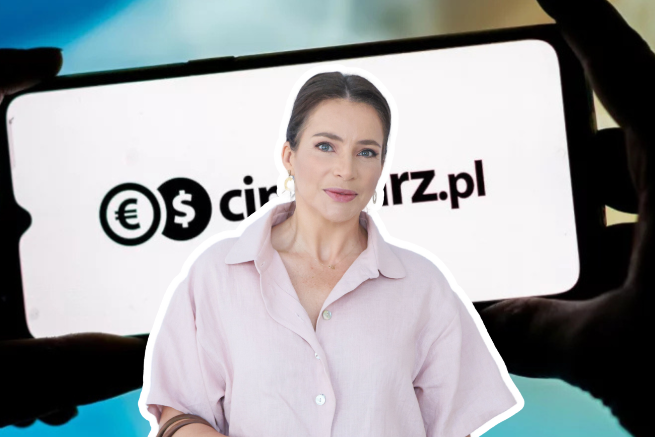 Anna Dereszowska na tle logo Cinkciarz.pl