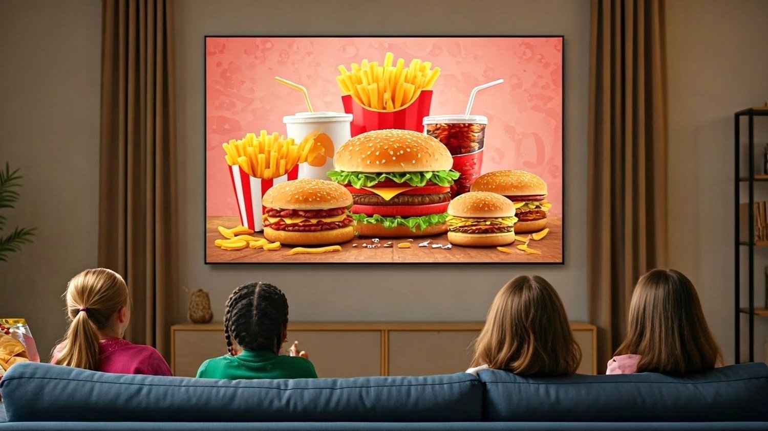 Brtyjczycy zrobili najmądrzejszą rzecz od wyjścia z UE. Idźmy ich śladem dzieci oglądające reklamę śmieciowego jedzenia w telewizji (grafika AI)