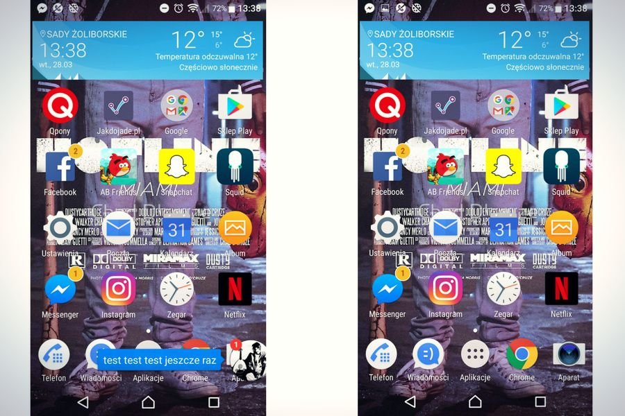 Efekty wyłączenia opcji Chat Heads: przed (po lewej) i po (po prawej).