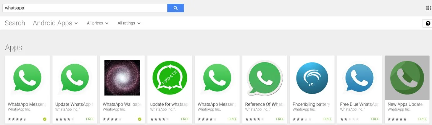 Przykłady aplikacji podszywających się pod komunikator WhatsApp