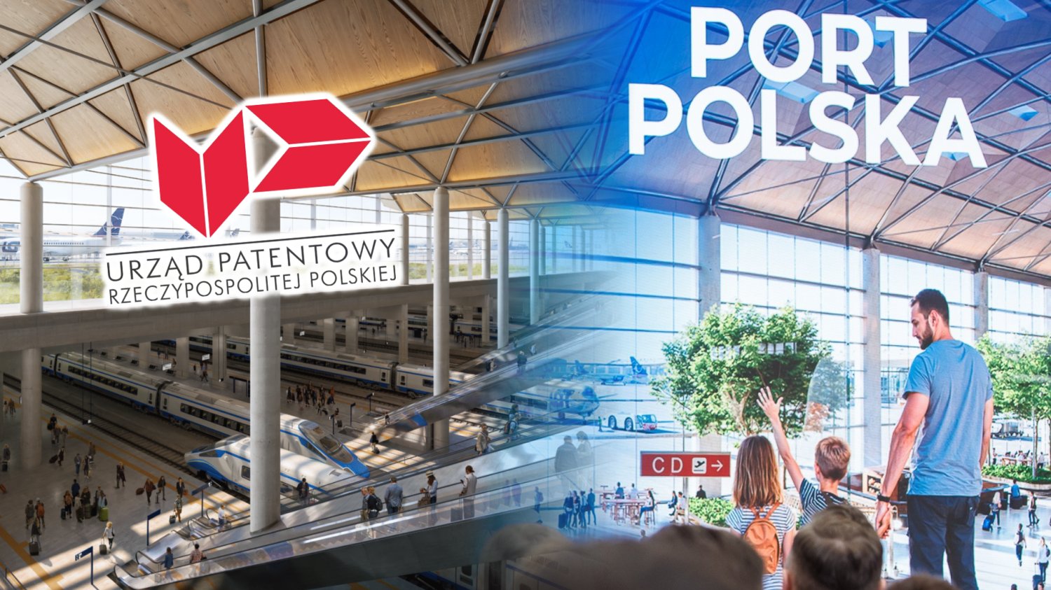 Wizualizacja Port Polska. Materiały reklamowe Port Polska. Logo Urzędu Patentowego.
