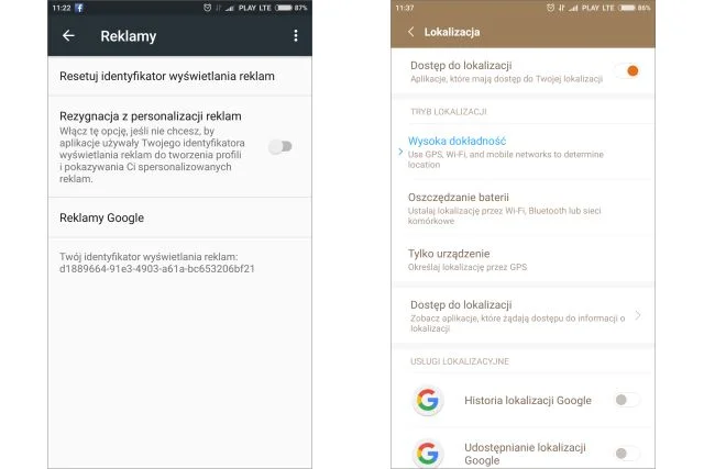Dwie funkcje w systemie Android, które pozwalają na wyłączenie śledzenia przez systemy reklamowe oraz zapobiegają zbieraniu historii lokalizacji