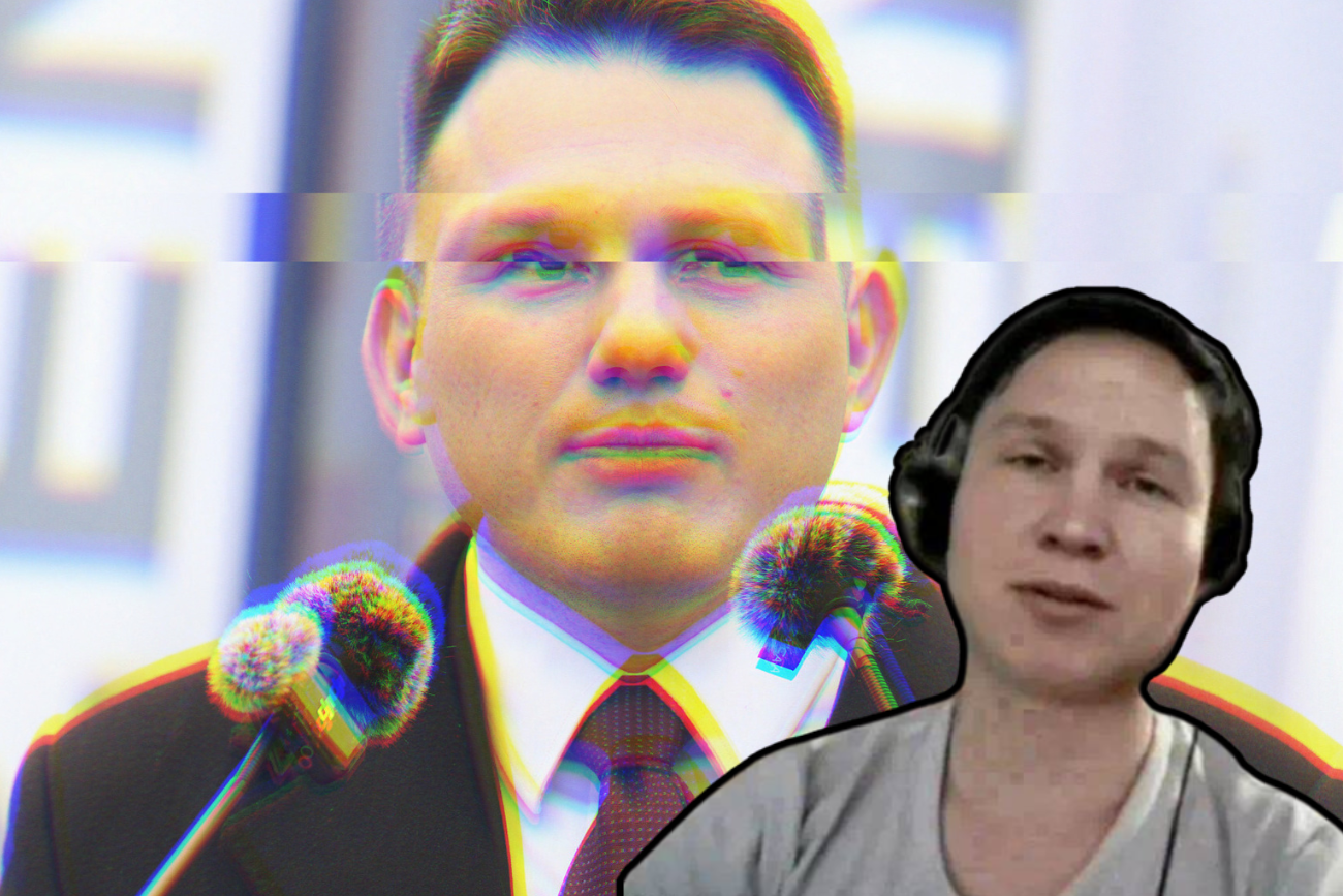 Oszust na tle Sławomira Mentzena.