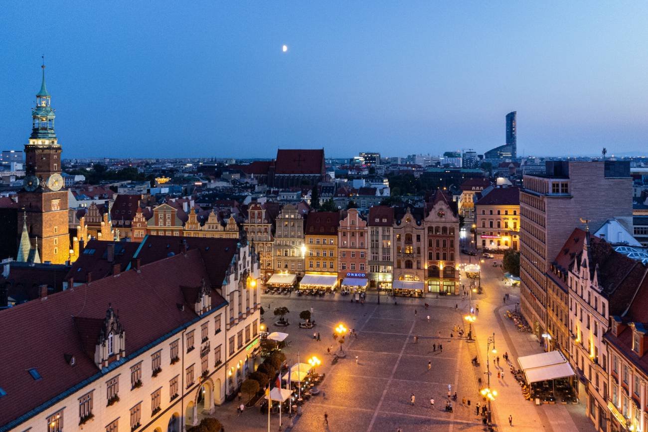 Rynek Wrocławia nocą