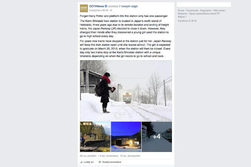 Post na Facebooku dokumentujący przypadek tolerancyjnej kolei był masowo udostępniany przez użytkowników serwisu społecznościowego