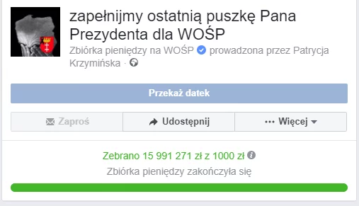 Zbiórka pozwoliła zebrać blisko 16 mln złotych