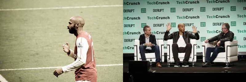 Thierry występował najpierw na konferencjach prasowych po meczach Arsenalu czy Barcelony. Teraz pojawia się na startupowych imprezach.