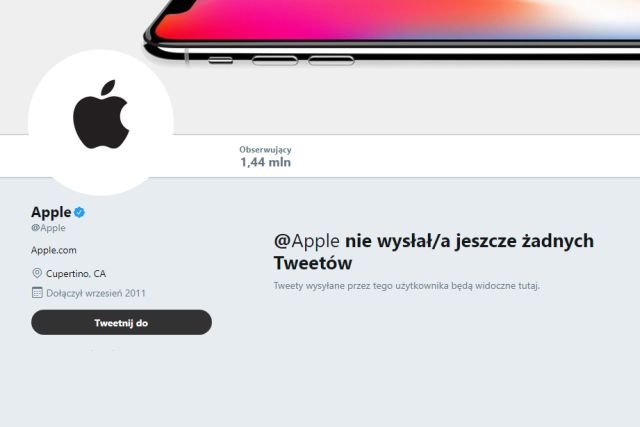Wzrok was nie myli - Apple nie obserwuje nikogo na Twitterze, nie wysłało też ani jednej wiadomości. Nigdy.