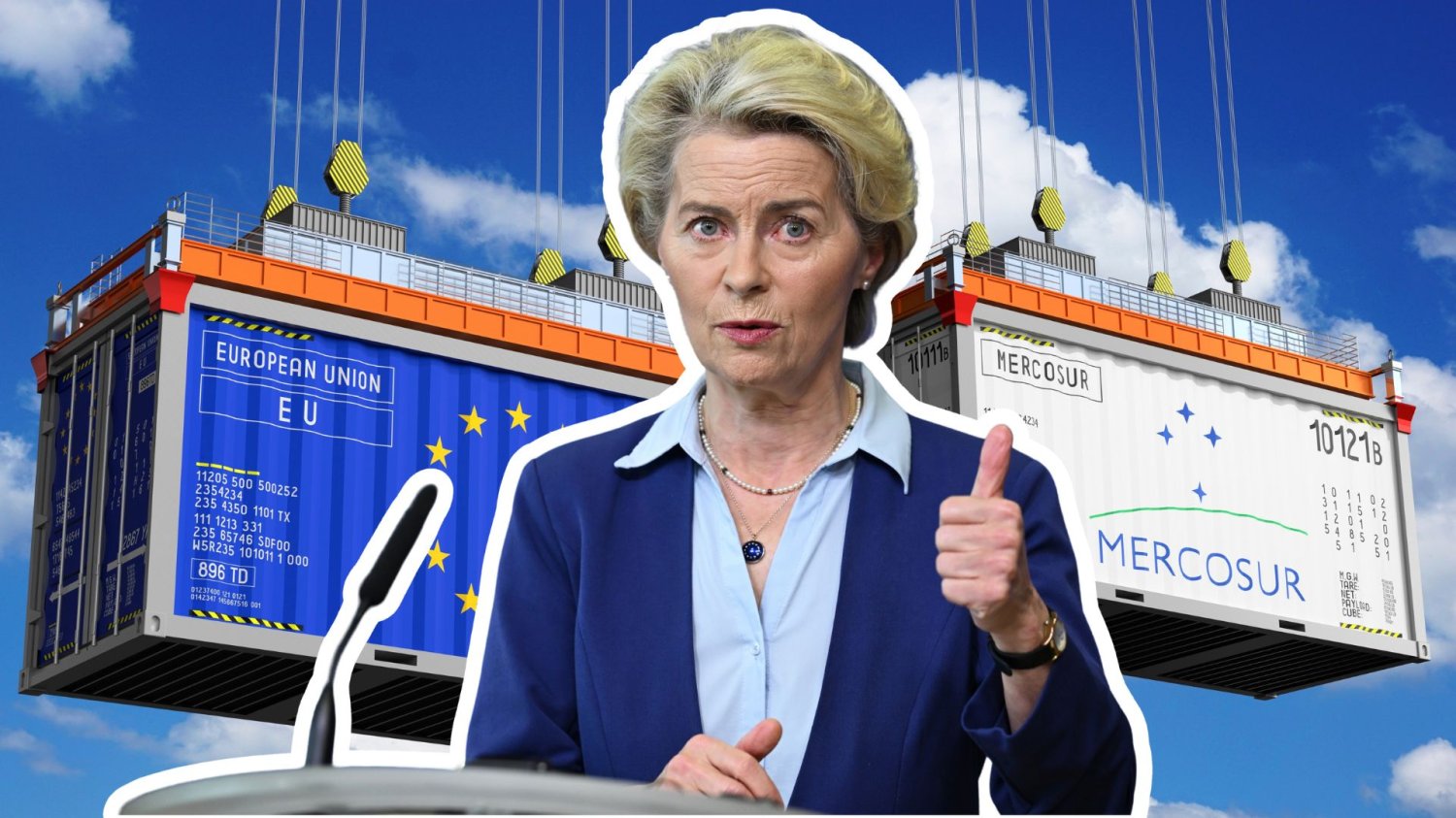Ursula vond der Leyen na tle kontenerów z Mercosur. Przewodnicząca Komisji Europejskiej podpisze umowę z Mercosur 17 stycznia w Paragwaju.