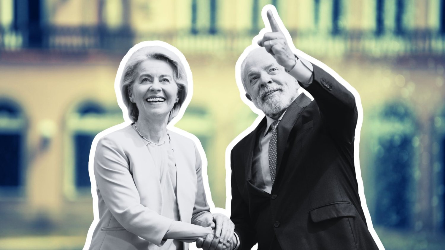prezydent Brazylii Luis Inacio Lula da Silva ściska rękę Ursuli von der Leyen, szefowej Komisji Europejskiej