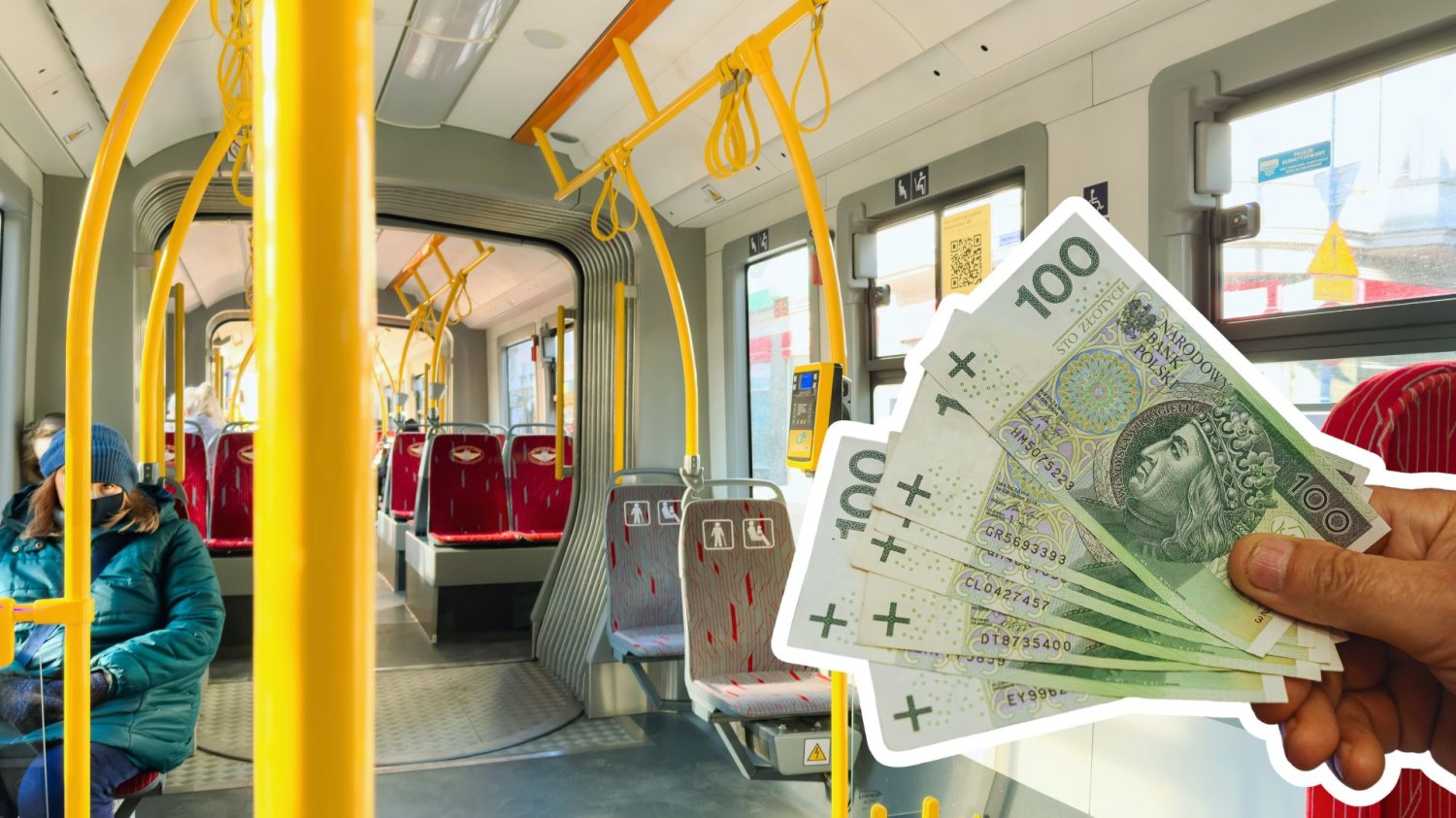 Wnętrze tramwaju i ręka z polskimi banknotami. Tramwaje Śląskie inwestują miliony w tory. Wielkie zmiany dla pasażerów w Bytomiu i Chorzowie