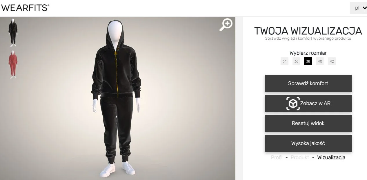 Wirtualna przymierzalnia. Model 3D sylwetki wraz z ubraniem.