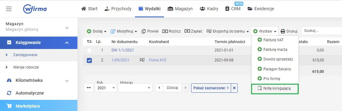 Jak wystawić notę korygującą.