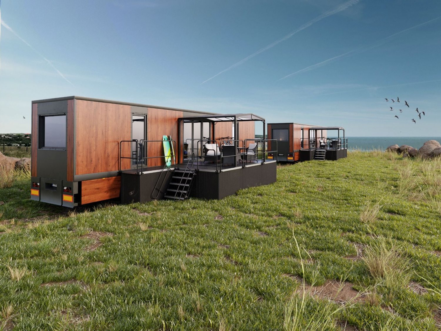 Naczepa zyskała drugie życie jako mobilny pokój hotelowy.