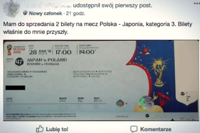 Jedna z ofert sprzedaży biletu - dane zostały zamazane