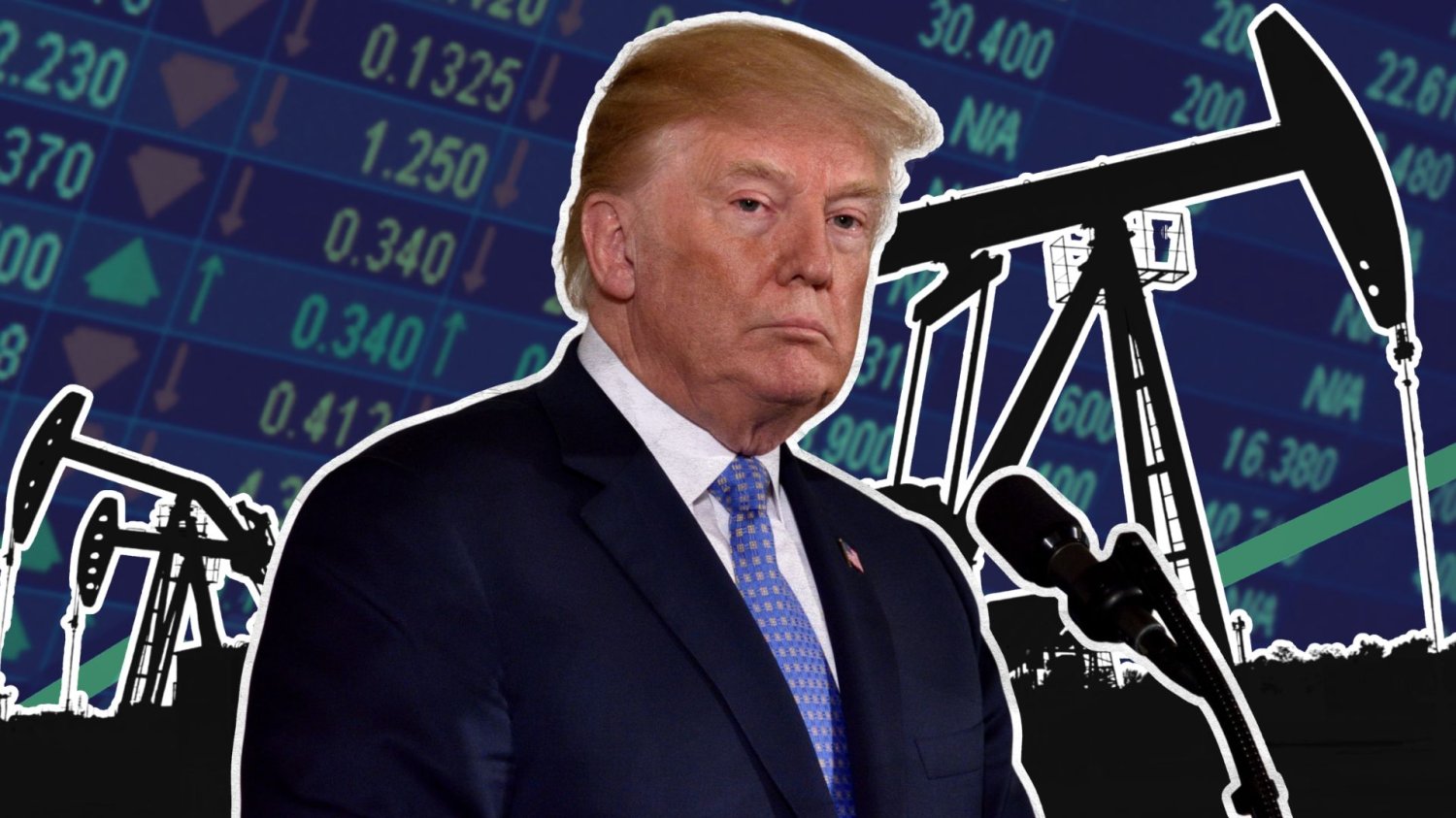 Donald Trump na tle skoków na rynkach i szybów naftowych.
