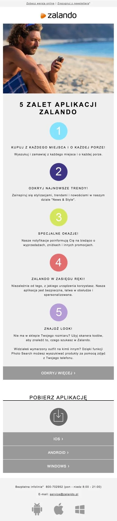 Wiadomość promująca aplikację mobilną Zalando