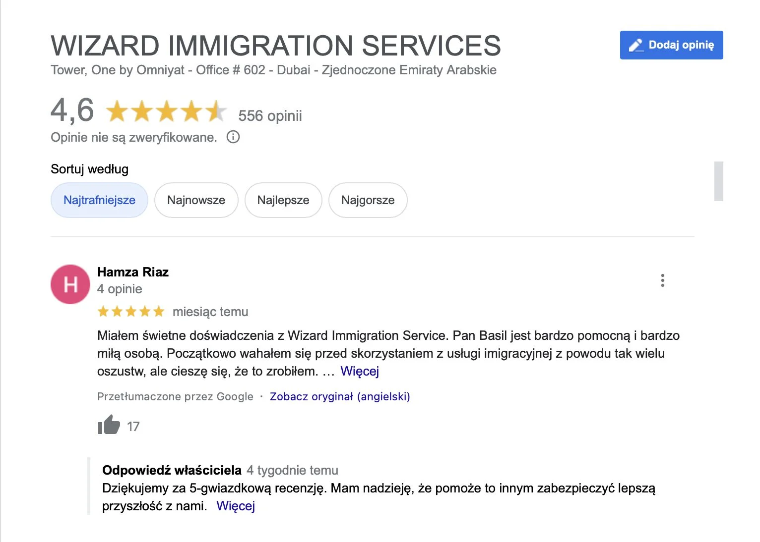 Opinie klientów biura oferującego zakup wizy do Polski