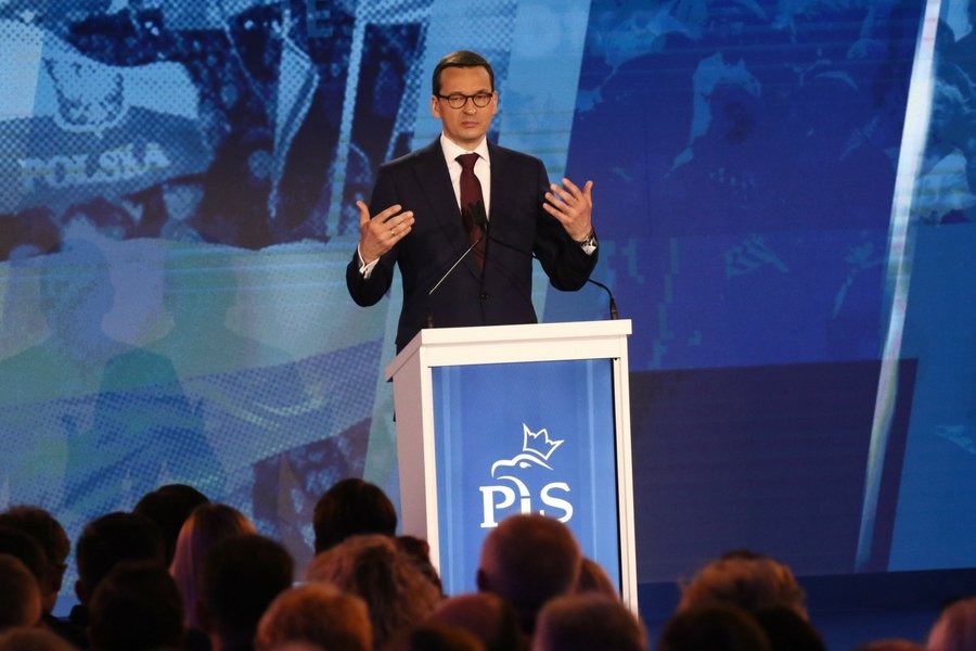 Premier Mateusz Morawiecki podczas sobotniej konwencji PiS.