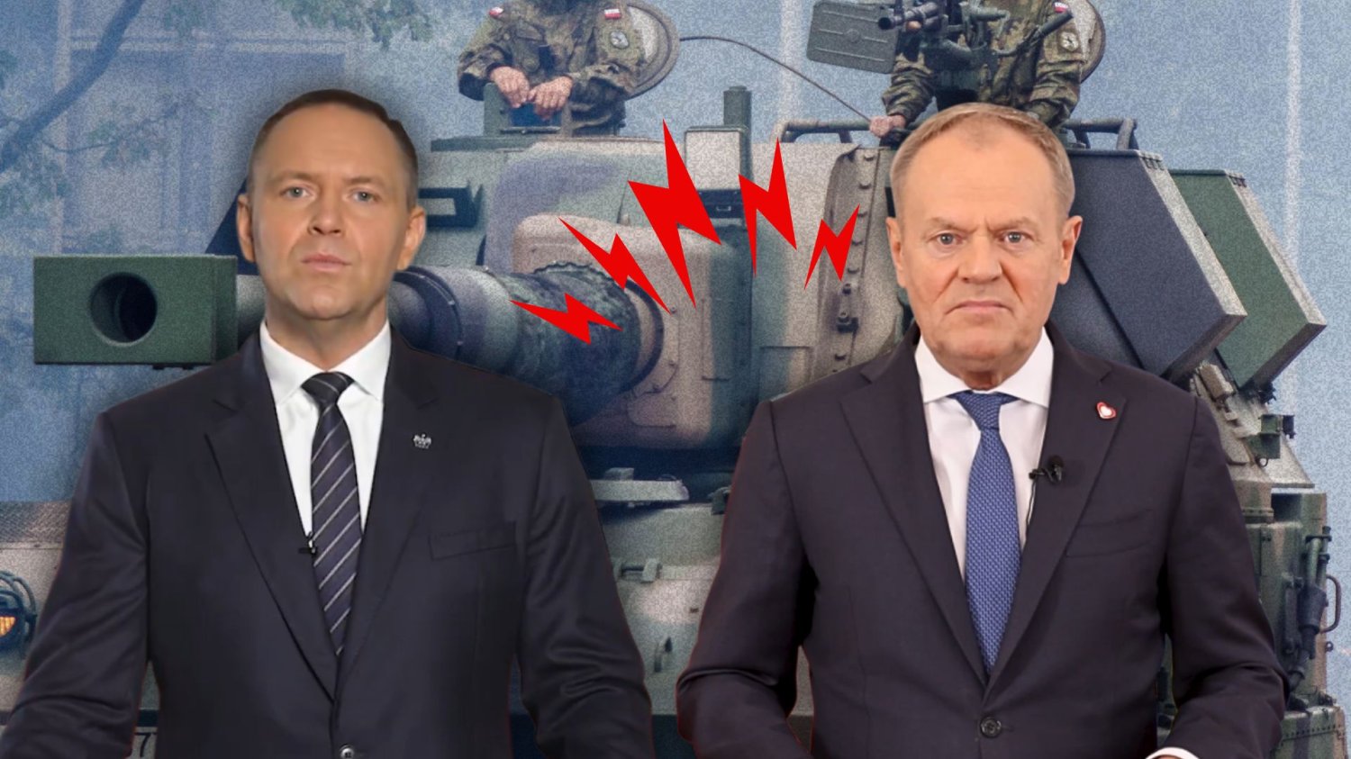 Prezydent Karol Nawrocki, premier Donald Tusk, czołg.