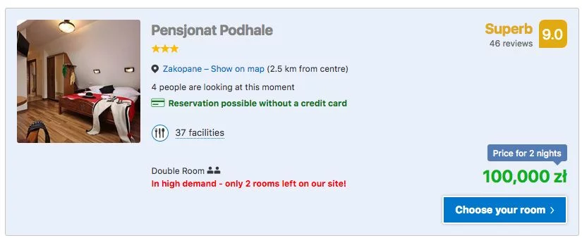Taka cena pojawiła się przez pomyłkę na Booking.com
