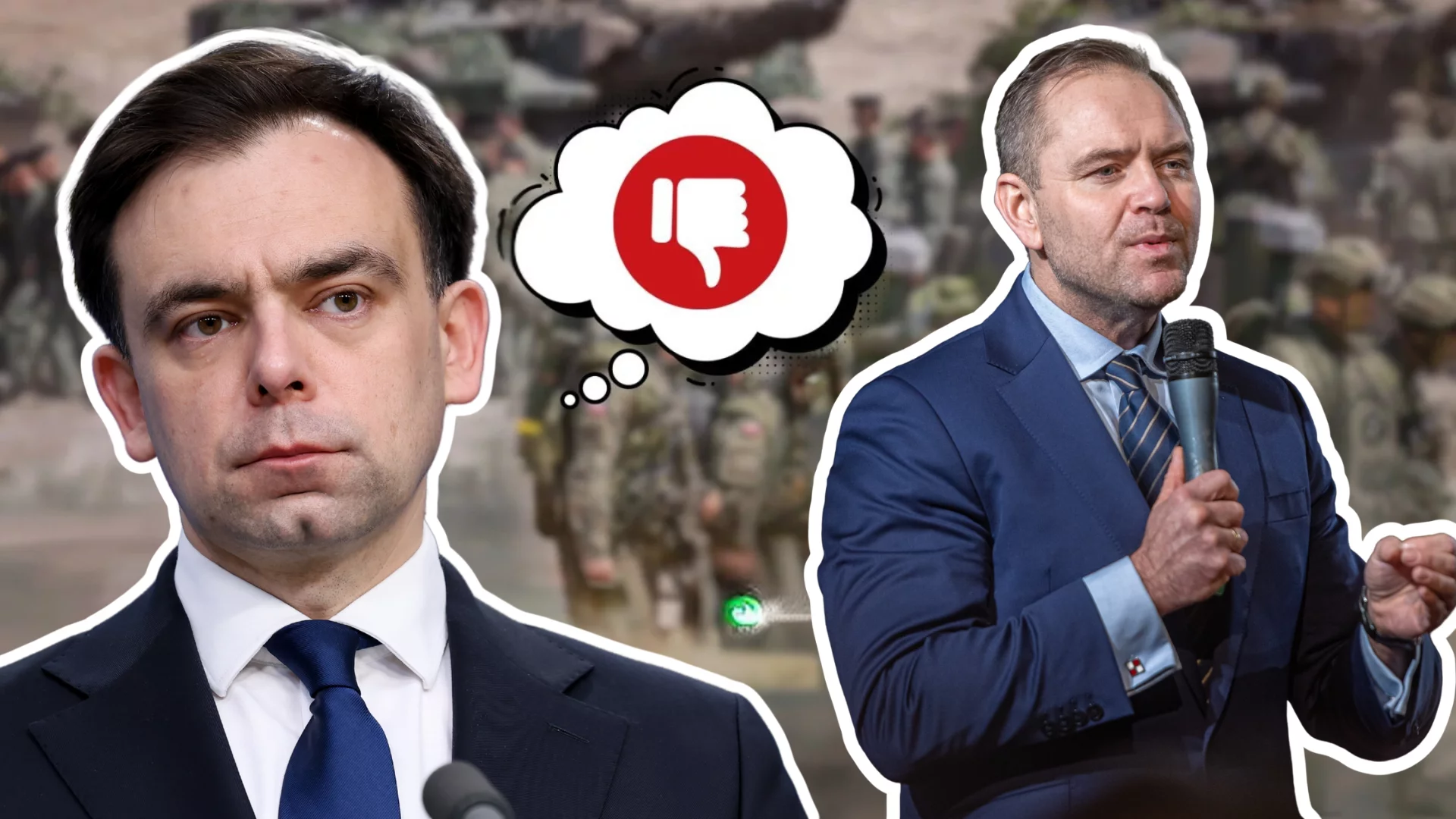 Andrzej Domański. Karol Nawrocki. W tle wojsko.