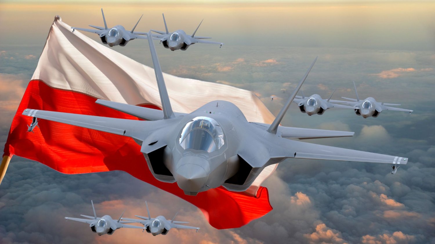 Polskie myśliwce F-35 lądują w Łasku. Nasza armia wchodzi do elity. F-35, flaga Polski.