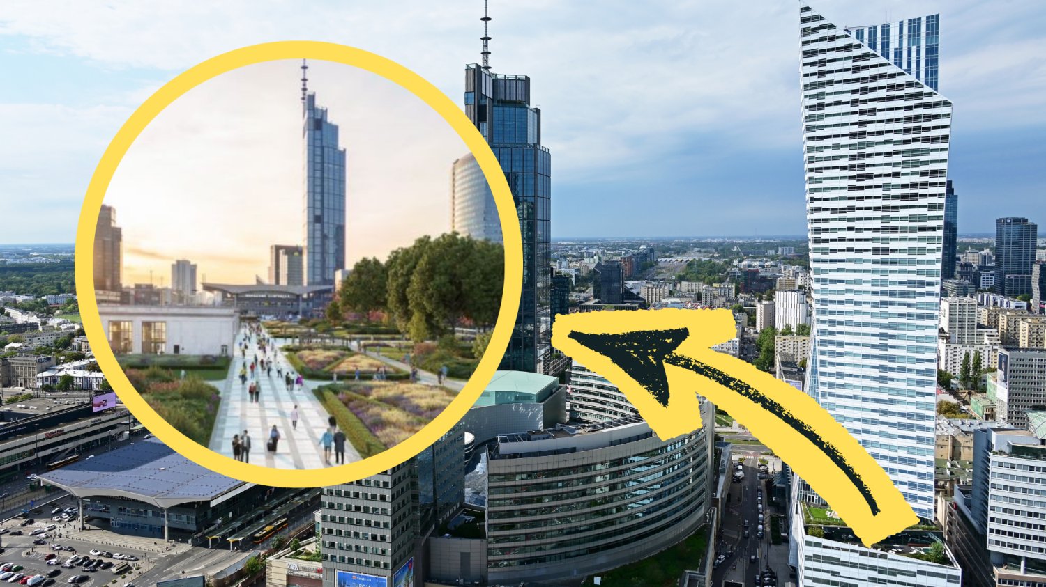 Centrum Warszawy. Wizualizacja okolic Dworca Centralnego w Warszawie.