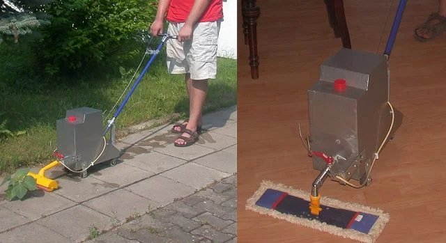 Pierwsza wersja urządzenia Bucior do opryskiwania roślin i czyszczenia podłóg