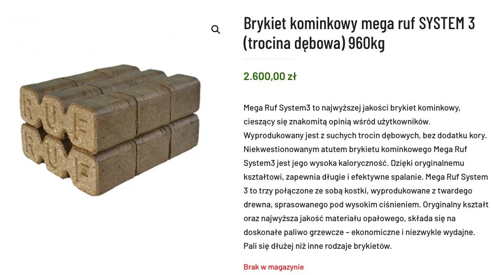 Cena brykietu kominkowego wzrosła o 271 proc.