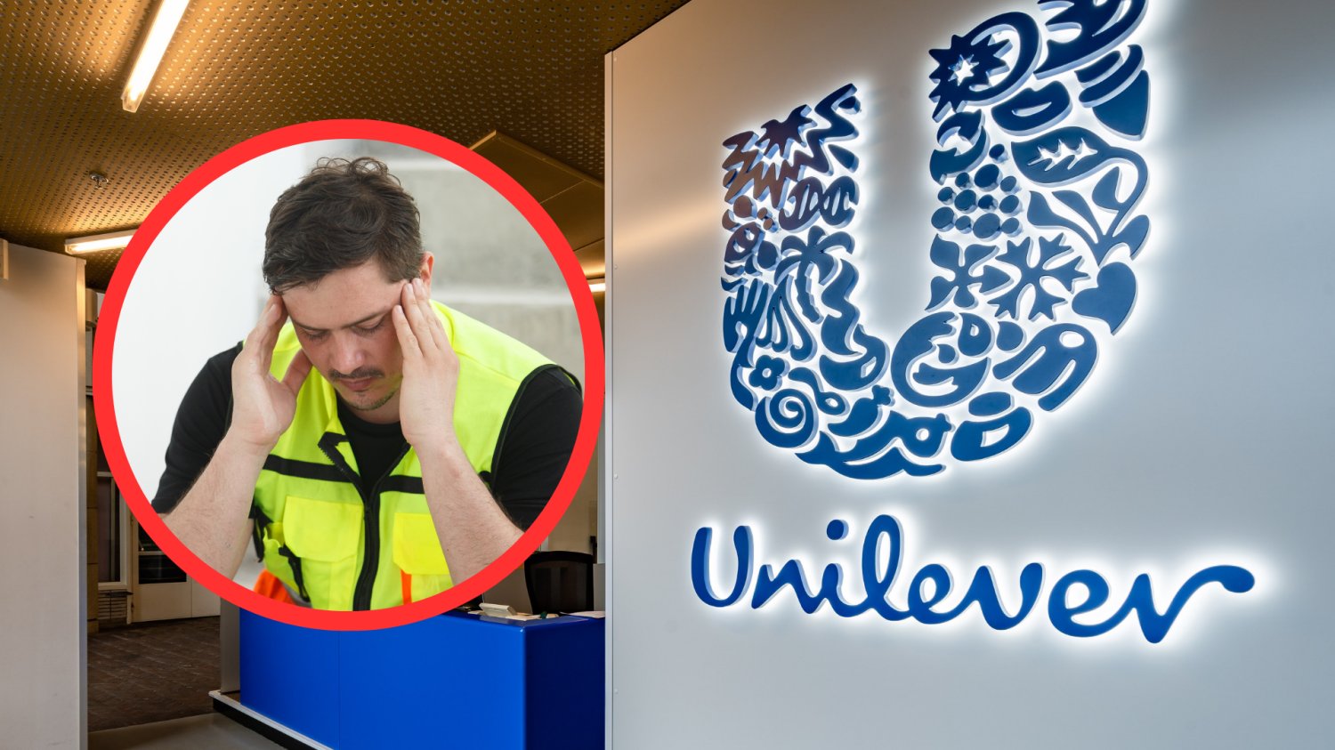 Unilever w Bydgoszczy ogranicza etaty. Wśród pracowników rośnie napięcie Biuro Unilever. Pracownik w czerwonym kółku, smutny w dodatku.