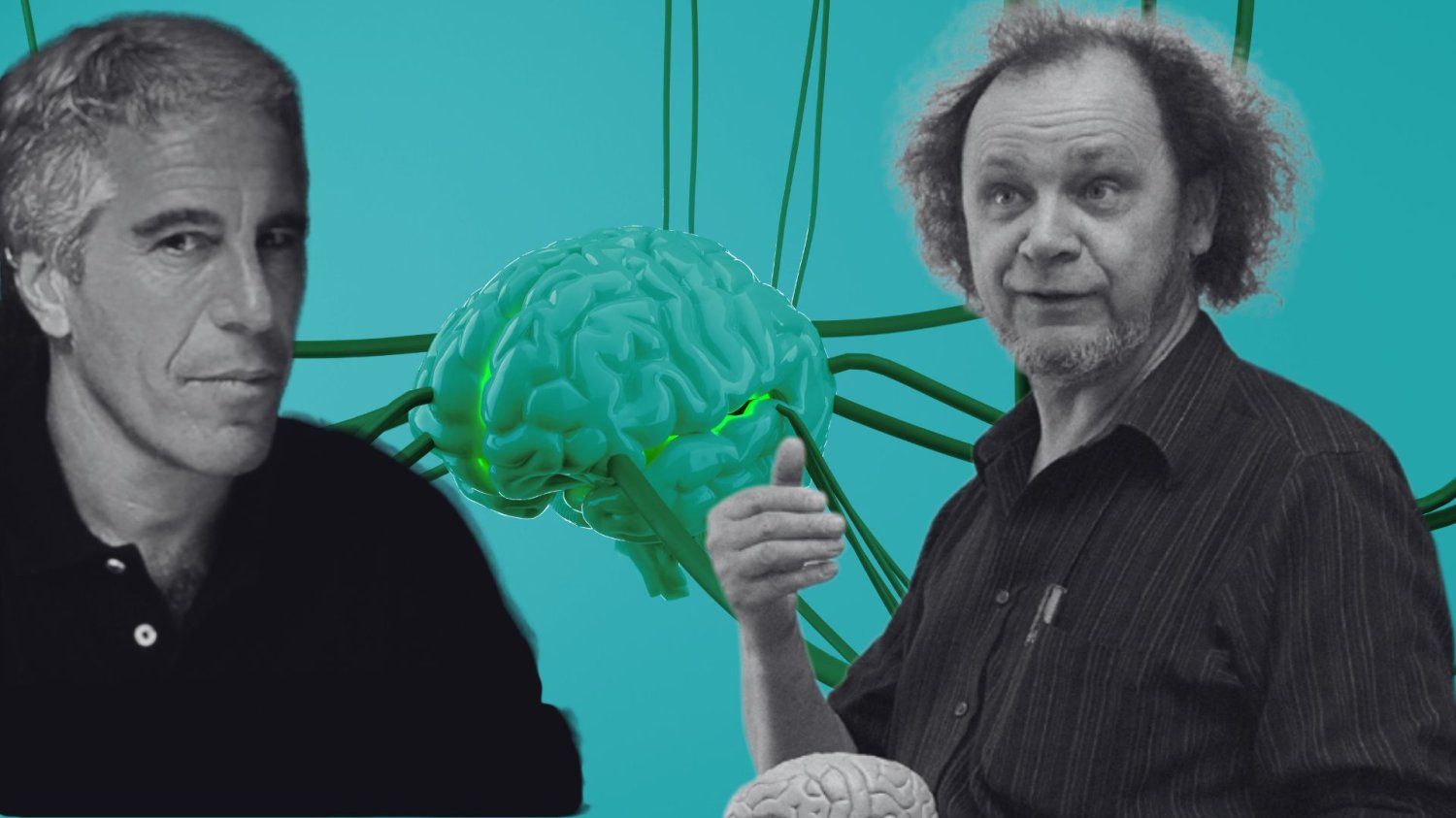 Jeffrey Epstein oraz prof. Włodzisław Duch, w tle grafika przedstawiająca ludzki mózg