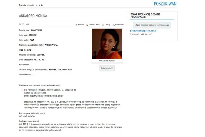 Niepłacąca alimentów kobieta ze Słupska.