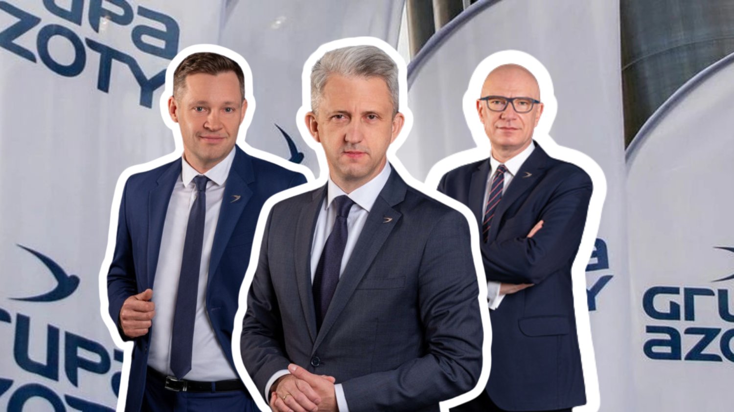 Paweł Bielski, Andrzej Dawidowski, Andrzej Skolmowski - byli prezesi Grupy Azoty. W tle maszty reklamowe Grupy Azoty
