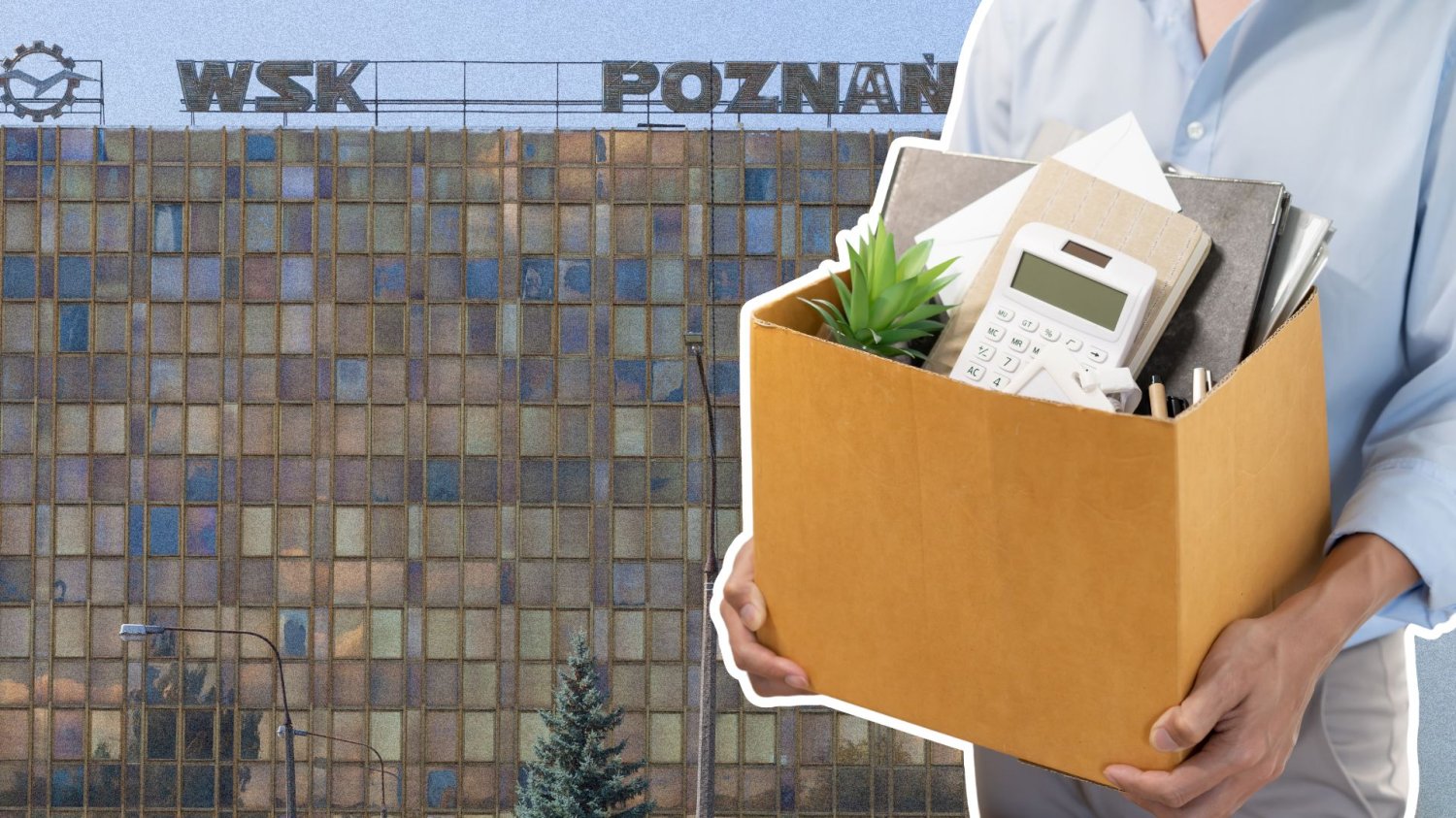 Pracownik zabiera rzeczy ze stanowiska. Firma WSK Poznań.