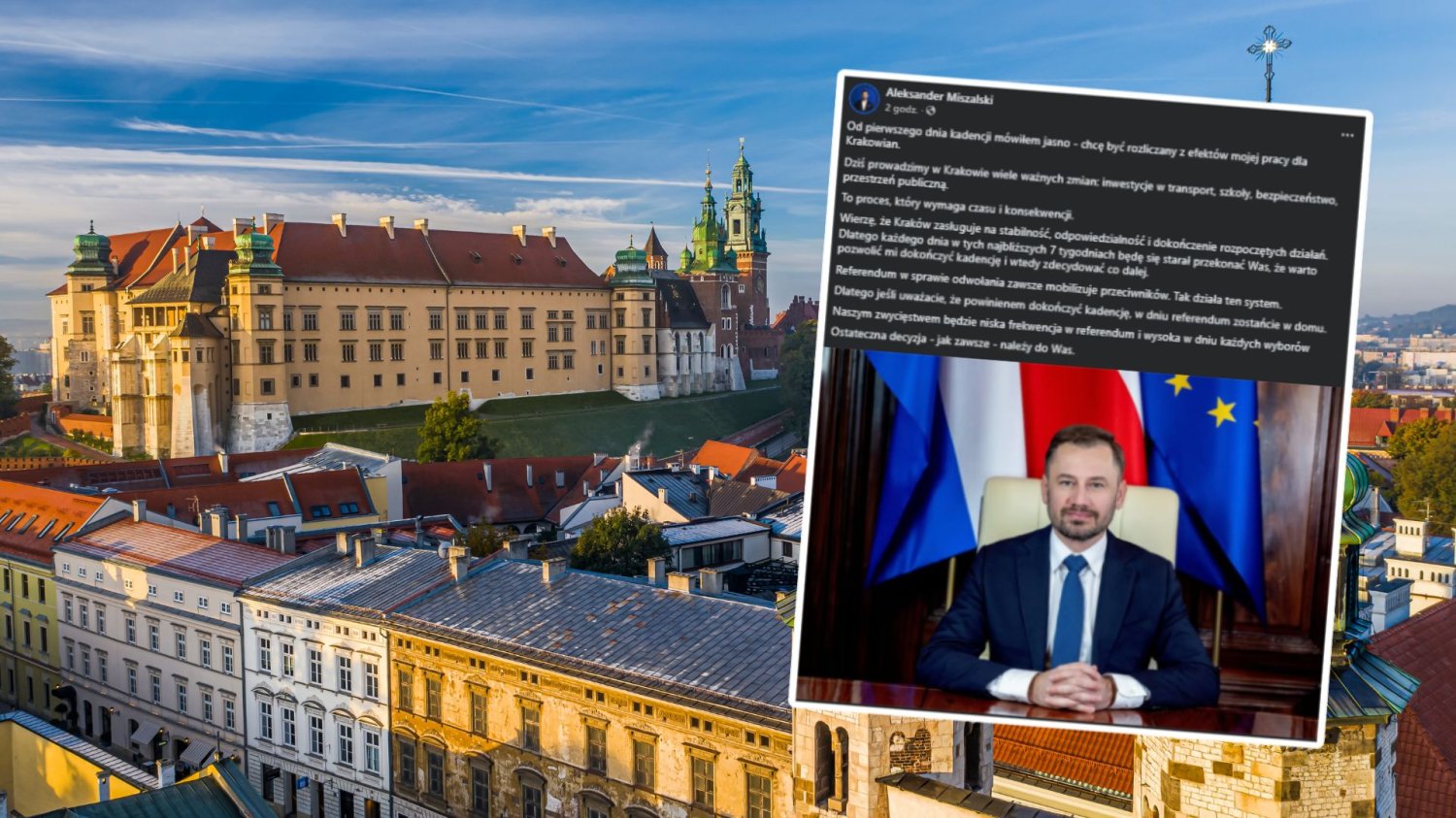 Kraków, post na Facebooku prezydenta miasta Aleksandra Miszalskiego.