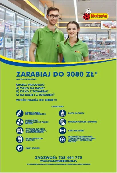 Tak wygląda plakat, który ma zachęcić do pracy w Biedronce