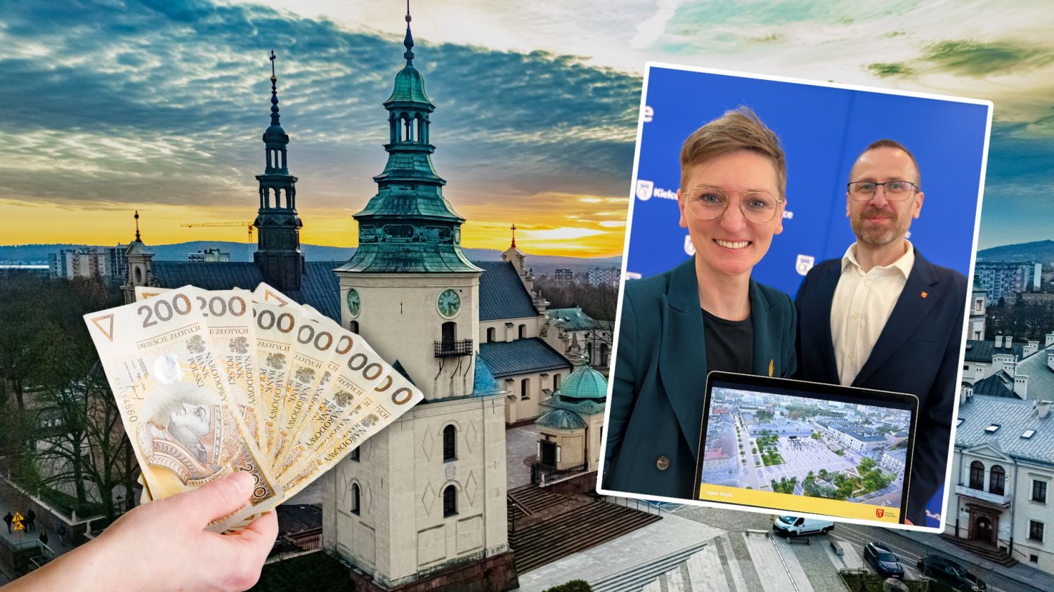 Nowy Plac Wolności w Kielcach za 112 mln zł. Miasto buduje podziemną twierdzę. Kielce, prezydent miasta Agata Wojda, plik banknotów.