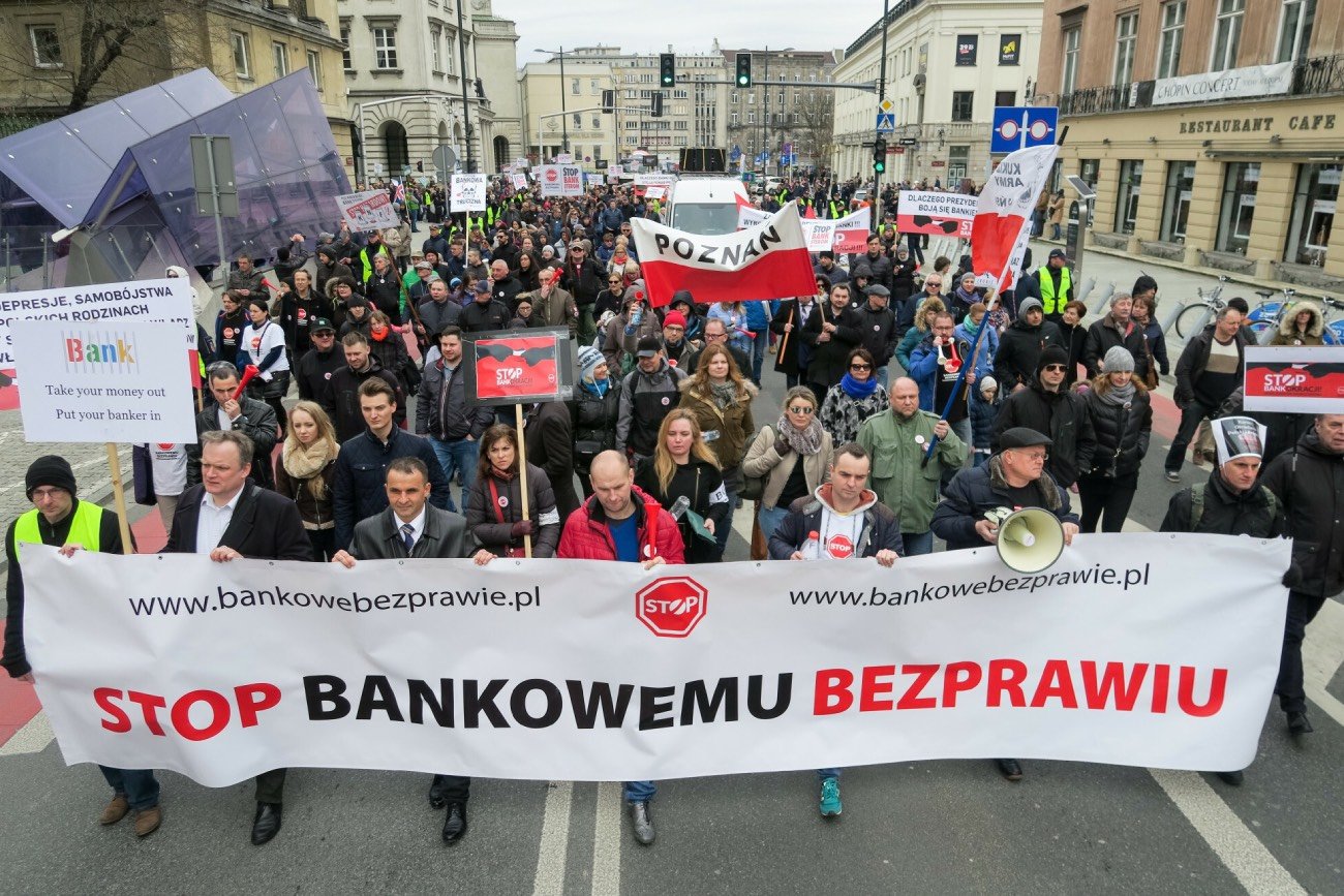 Demonstracja frankowiczów w Warszawie.