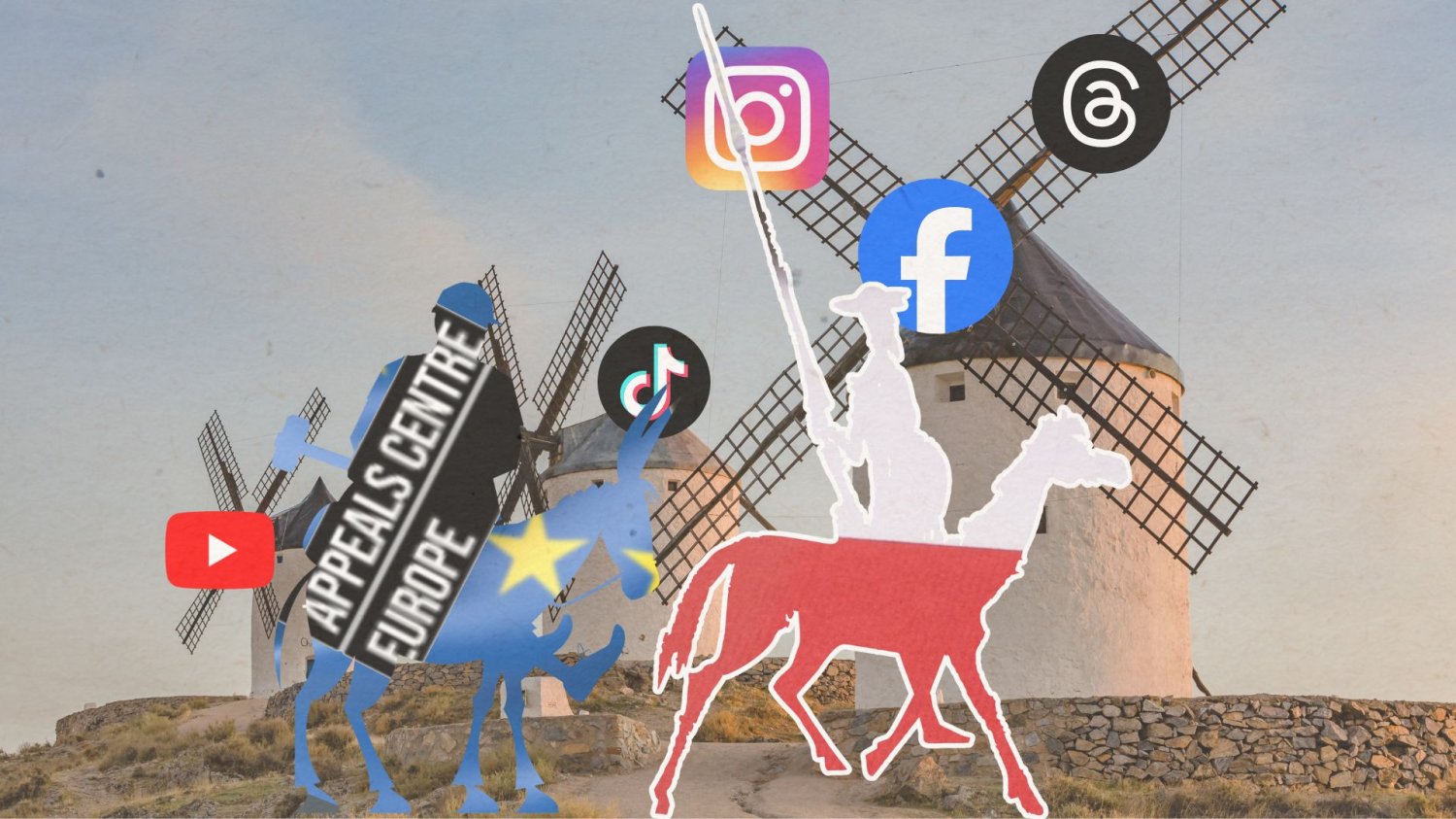 Appeal Centre Europe już po polsku. Darmowa broń w walce z internetowymi gigantami Don Quichote i wiatraki jako internetowi giganci. Strona ACE pomaga odwoływać się od niesprawiedliwych decyzji platform społecznościowych.