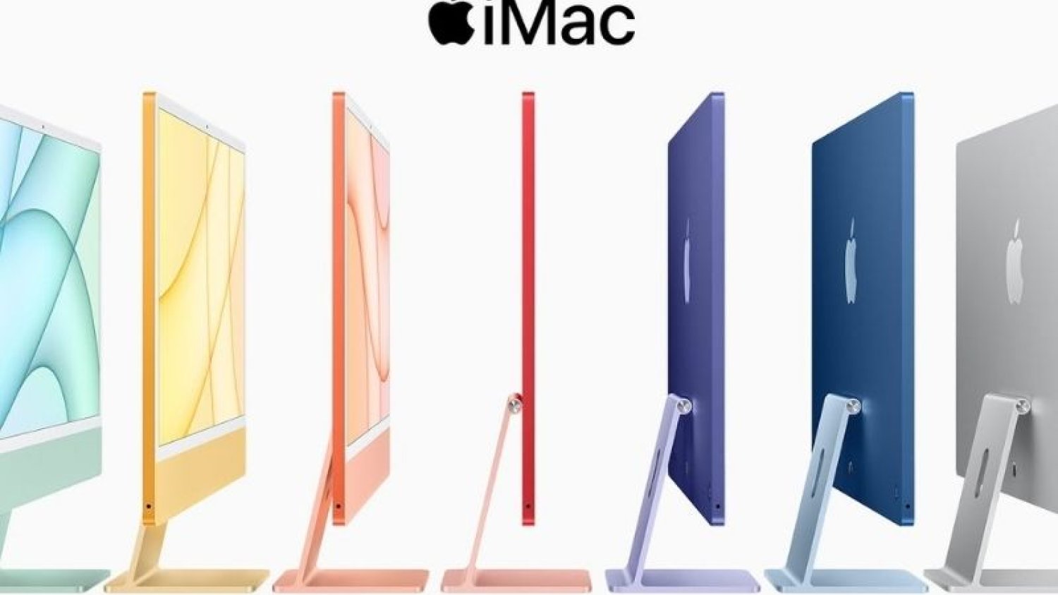 Nowe komputery iMac z procesorem M1 tworzą prawdziwą tęczę kolorów.