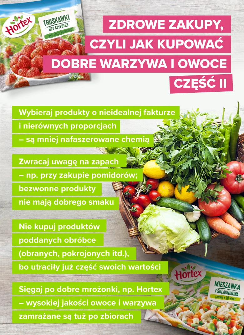 Zdrowe zakupy, czyli jak kupować dobre warzywa i owoce - infografika