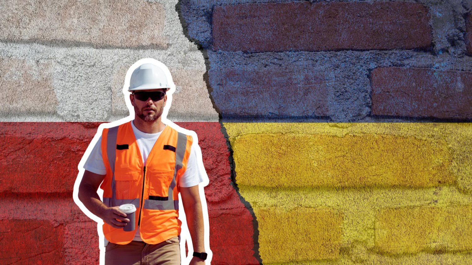 Budimex, Polimex i Sinevia zawarły pakt. Tak Polska chce zarobić na odbudowie Ukrainy Flaga Polski i Ukrainy z cegłami w tle, robotnik budowlany. Plan Marshalla 2.0. Trzy polskie giganty łączą siły w wyścigu po miliardy z Ukrainy