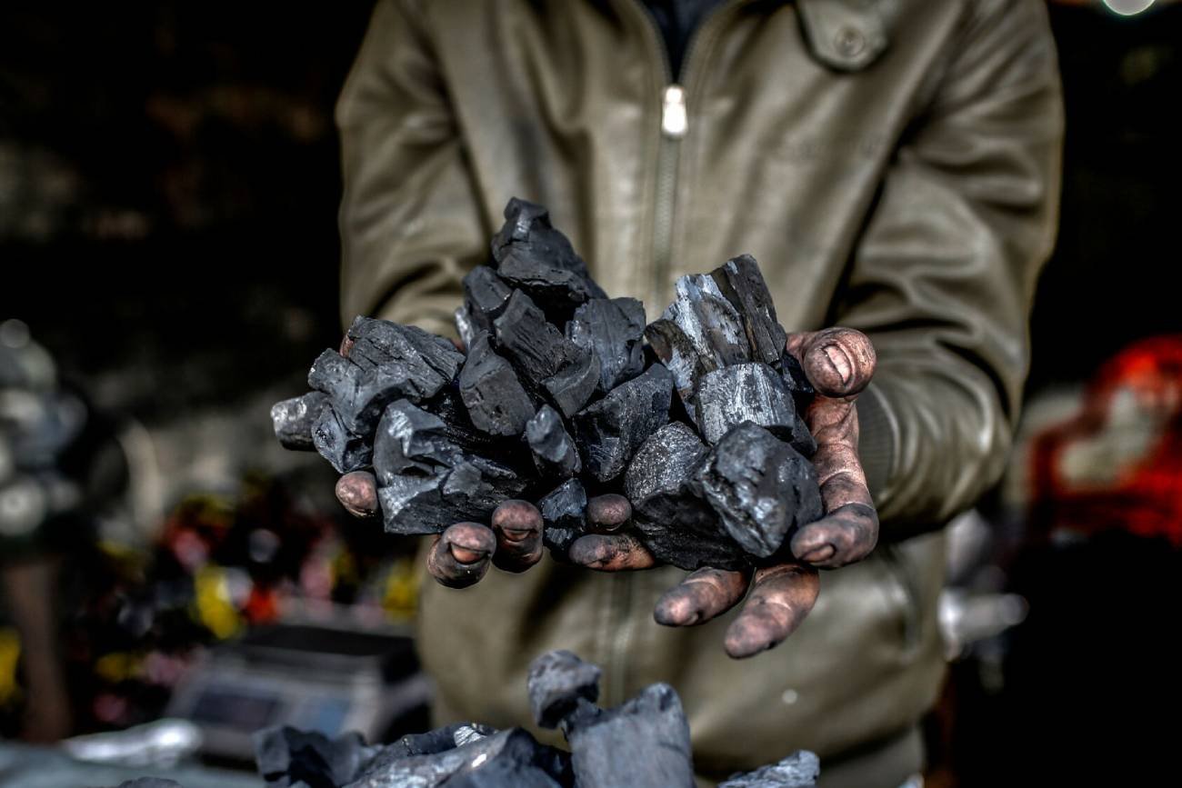 Węgiel w rękach górnika